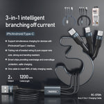 كابل شحن REMAX RC-070TH 1.2 متر 2 أمبير 3 في 1 USB إلى 8 دبابيس وUSB-C / Type-C وMicro USB