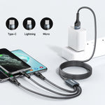 كابل شحن REMAX RC-070TH 1.2 متر 2 أمبير 3 في 1 USB إلى 8 دبابيس وUSB-C / Type-C وMicro USB
