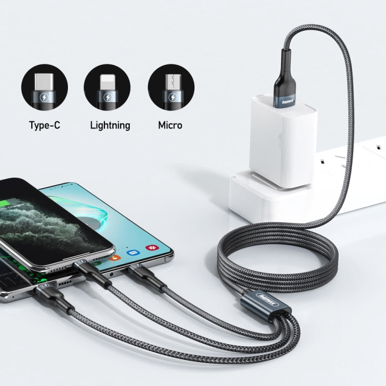 كابل شحن REMAX RC-070TH 1.2 متر 2 أمبير 3 في 1 USB إلى 8 دبابيس وUSB-C / Type-C وMicro USB