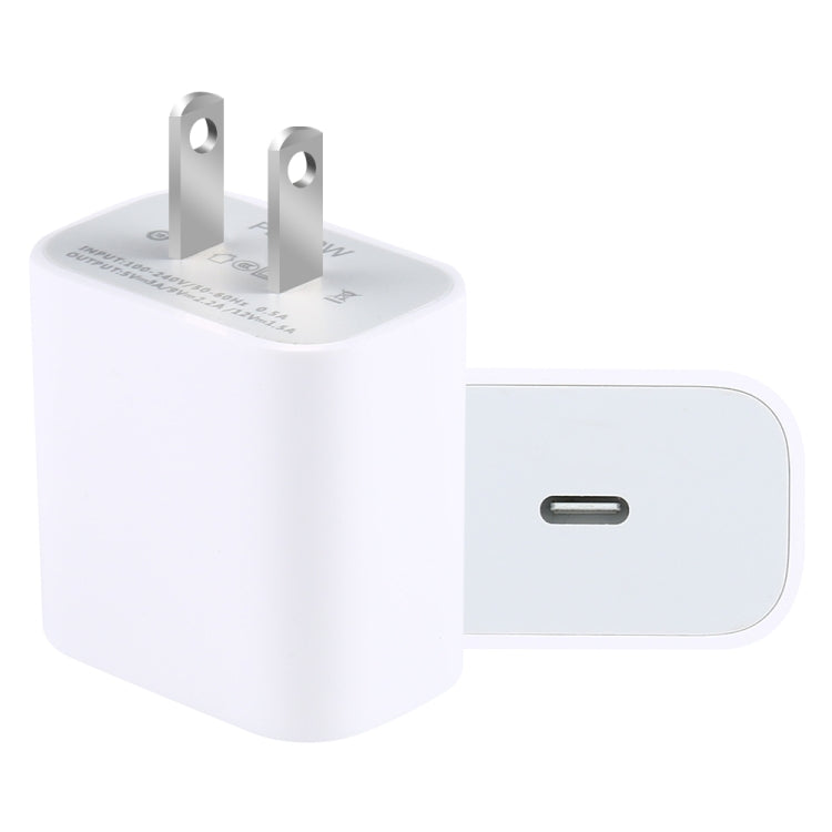 شاحن سفر PD 20W بمنفذ USB-C / Type-C واحد، قابس US، 20W قابس US