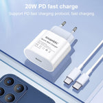 شاحن سفر PD 20W بمنفذ USB-C / Type-C واحد، قابس US، 20W قابس US