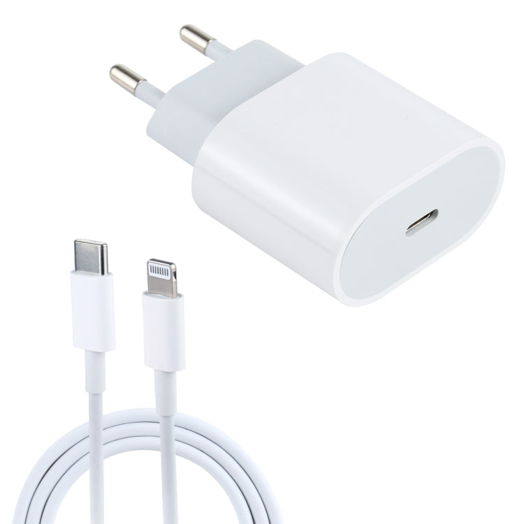 شاحن سفر 2 في 1 L-012 بقوة 20W PD بمنفذ USB-C / Type-C + مجموعة كابل بيانات USB-C / Type-C إلى 8 دبابيس، قابس EU