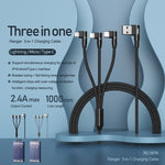 REMAX RC-167th كابل شحن 3 في 1 2.1A USB إلى 8 بن + USB-C / Type-C + Micro USB من سلسلة Range، طول الكابل: 1 متر