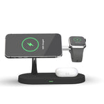 شاحن لاسلكي مغناطيسي متعدد الوظائف 5 في 1 بقوة 15 واط لسلسلة iPhone 12 وساعات Apple وسماعات AirPods 1 / 2 / Pro، مع ضوء LED
