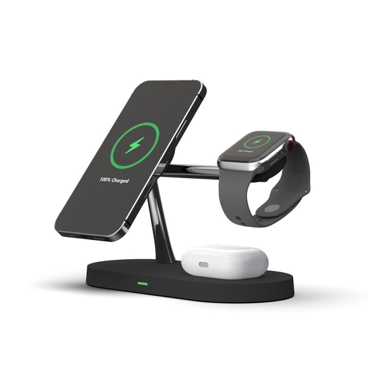 شاحن لاسلكي مغناطيسي متعدد الوظائف 5 في 1 بقوة 15 واط لسلسلة iPhone 12 وساعات Apple وسماعات AirPods 1 / 2 / Pro، مع ضوء LED