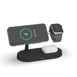 شاحن لاسلكي مغناطيسي متعدد الوظائف 5 في 1 بقوة 15 واط لسلسلة iPhone 12 وساعات Apple وسماعات AirPods 1 / 2 / Pro، مع ضوء LED