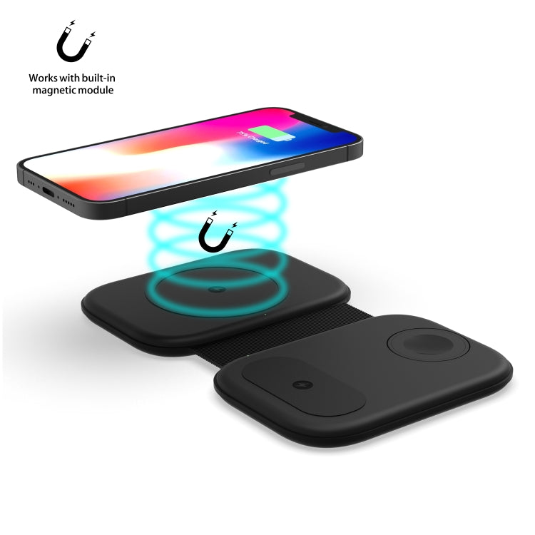 شاحن لاسلكي مغناطيسي قابل للطي متعدد الوظائف 3 في 1 بقوة 15 واط لسلسلة iPhone وساعات Apple وسماعات AirPods، F20