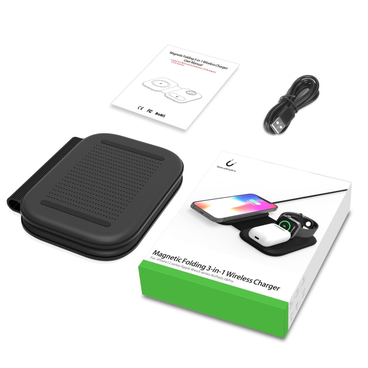 شاحن لاسلكي مغناطيسي قابل للطي متعدد الوظائف 3 في 1 بقوة 15 واط لسلسلة iPhone وساعات Apple وسماعات AirPods، F20