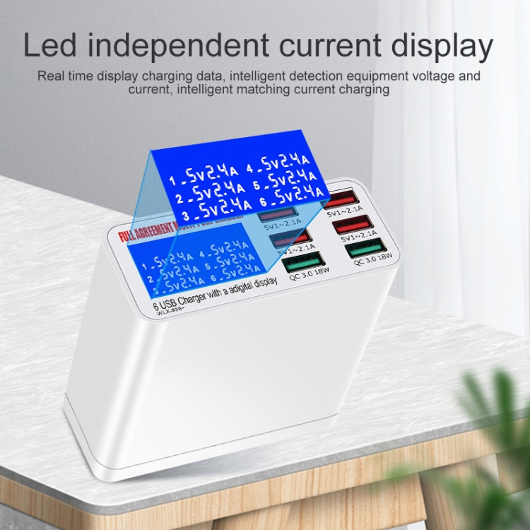 WLX-896+ شاحن USB ذكي متعدد الوظائف 6 في 1 بشاشة رقمية، WLX-896+ (قابس أسترالي)، WLX-896+ (قابس أوروبي)، WLX-896+ (قابس بريطاني)، WLX-896+ (قابس أمريكي)