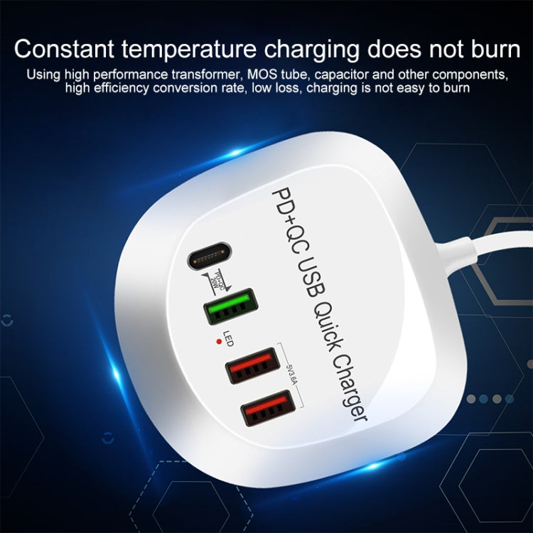 WLX-T3P شاحن USB ذكي متعدد الوظائف 4 في 1 PD + QC للشحن السريع، WLX-T3P قابس أسترالي، WLX-T3P قابس أوروبي، WLX-T3P قابس بريطاني، WLX-T3P قابس أمريكي