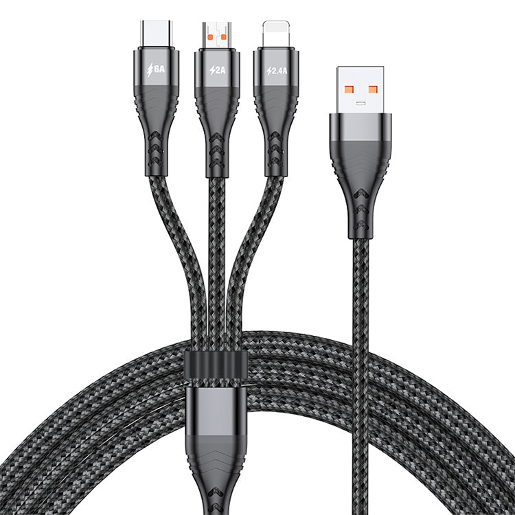 ADC-138 كابل بيانات مضفر للشحن السريع 66W 3 في 1 USB إلى 8 بن + Micro USB + USB-C / Type-C، طول الكابل: 1.2 متر
