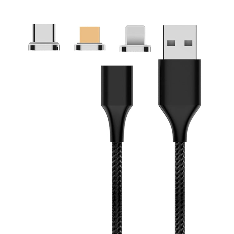 كابل بيانات مغناطيسي مضفر من النايلون M11 3 في 1 USB إلى 8 بن + Micro USB + USB-C / Type-C، طول الكابل: 2 متر، 3 أمبير