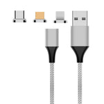كابل بيانات مغناطيسي مضفر من النايلون M11 3 في 1 USB إلى 8 بن + Micro USB + USB-C / Type-C، طول الكابل: 2 متر، 3 أمبير