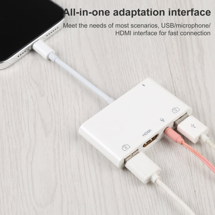 محول صوتي رقمي AV OTG 4 في 1 8 بن إلى USB مزدوج + AUX 3.5 مم + HDMI