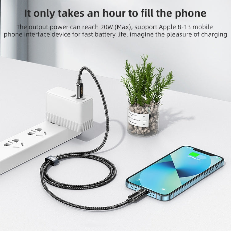 REMAX RC-128i كابل شحن بيانات مضفر من سبيكة الزنك بشاشة رقمية ذكية 20W Type-C / USB-C إلى 8 بن، الطول: 1.2 متر