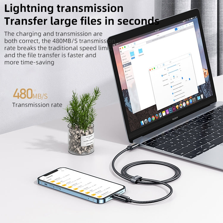 REMAX RC-128i كابل شحن بيانات مضفر من سبيكة الزنك بشاشة رقمية ذكية 20W Type-C / USB-C إلى 8 بن، الطول: 1.2 متر