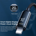 REMAX RC-128i كابل شحن بيانات مضفر من سبيكة الزنك بشاشة رقمية ذكية 20W Type-C / USB-C إلى 8 بن، الطول: 1.2 متر