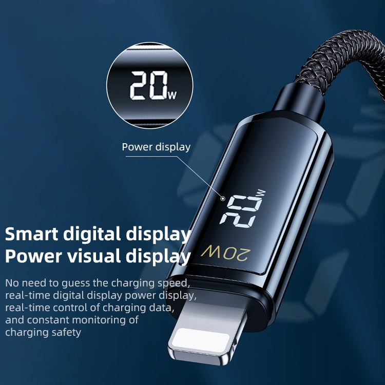 REMAX RC-128i كابل شحن بيانات مضفر من سبيكة الزنك بشاشة رقمية ذكية 20W Type-C / USB-C إلى 8 بن، الطول: 1.2 متر