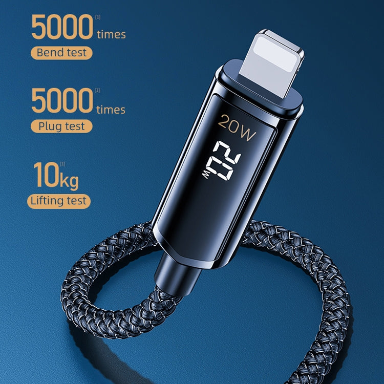 REMAX RC-128i كابل شحن بيانات مضفر من سبيكة الزنك بشاشة رقمية ذكية 20W Type-C / USB-C إلى 8 بن، الطول: 1.2 متر
