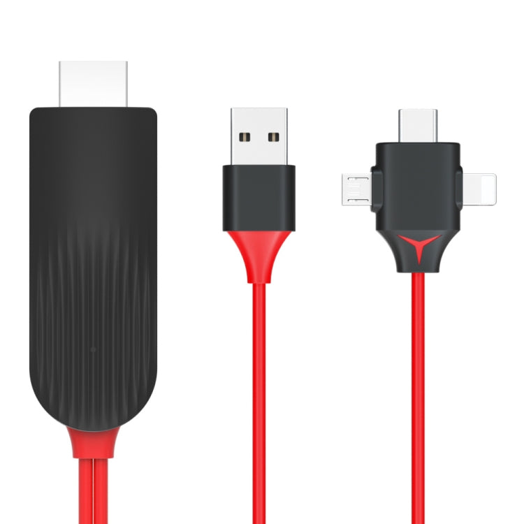 كابل محول فيديو MiraScreen L7-8 3 في 1 من 8 دبابيس + مايكرو USB + USB-C / تايب-سي إلى HDMI، طول الكابل: 2 متر، 3 في 1 HDMI