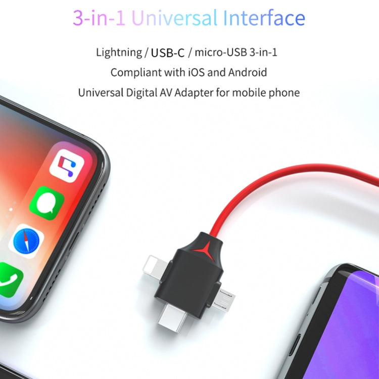 كابل محول فيديو MiraScreen L7-8 3 في 1 من 8 دبابيس + مايكرو USB + USB-C / تايب-سي إلى HDMI، طول الكابل: 2 متر، 3 في 1 HDMI