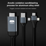 كابل P8J من الألمنيوم 3 في 1 من 8 دبابيس + مايكرو USB + USB-C / تايب-سي إلى HDTV، طول الكابل: 2 متر، 3 في 1 HDMI (ألمنيوم)