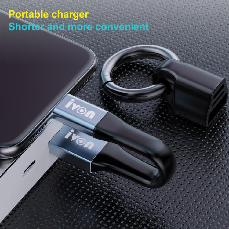 كابل بيانات محمول IVON CA90 2.4A USB إلى 8 دبابيس مع حلقة، الطول: 14.5 سم، 8 دبابيس