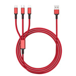 كابل شحن سريع مضفر 3A 3 في 1 USB إلى Type-C / 8 دبابيس / Micro USB، طول الكابل: 1.2 متر، قابس أبيض (أحمر)، قابس أبيض (أسود)، قابس أبيض (أزرق)