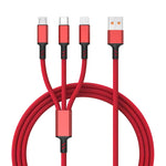 كابل شحن سريع مضفر 3A 3 في 1 USB إلى Type-C / 8 دبابيس / Micro USB، طول الكابل: 1.2 متر، قابس أبيض (أحمر)، قابس أبيض (أسود)، قابس أبيض (أزرق)