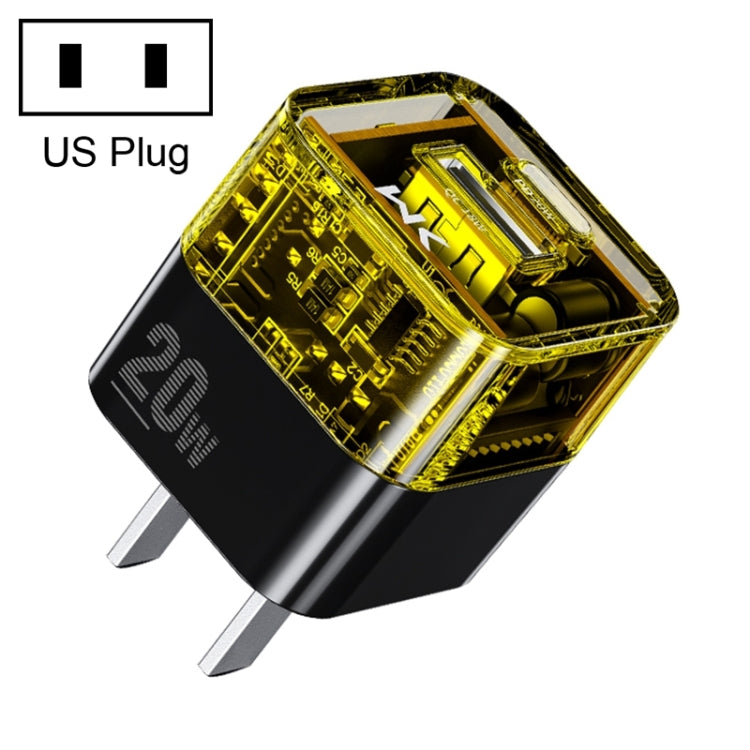 شاحن شفاف WK WP-U149 بقوة 20 واط بمنفذي USB وUSB-C/Type-C، المواصفات: قابس أمريكي