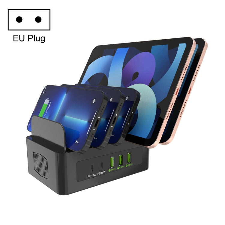 محطة شحن ذكية YFY-A54 بقدرة 100 واط مع 5 منافذ USB + Type-C وحامل للهاتف والتابلت، قابس أمريكي، YFY-A54