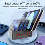 محطة شحن ذكية YFY-A54 بقدرة 100 واط مع 5 منافذ USB + Type-C وحامل للهاتف والتابلت، قابس أمريكي، YFY-A54