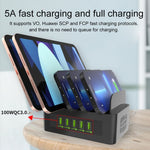 محطة شحن ذكية YFY-A54 بقدرة 100 واط مع 5 منافذ USB + Type-C وحامل للهاتف والتابلت، قابس أمريكي، YFY-A54