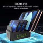 محطة شحن ذكية YFY-A54 بقدرة 100 واط مع 5 منافذ USB + Type-C وحامل للهاتف والتابلت، قابس أمريكي، YFY-A54