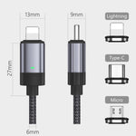 كابل بيانات شحن سريع مغناطيسي USB-C / Type-C إلى Micro USB بقوة 15 واط، الطراز: كابل 1 متر + رأس مغناطيسي، Micro USB