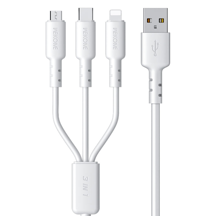 WEKOME WDC-02 سلسلة طاقة المد والجزر 3A كابل بيانات PVC 3 في 1 من USB إلى 8 بن + Type-C + Micro USB، الطول: 1.2م