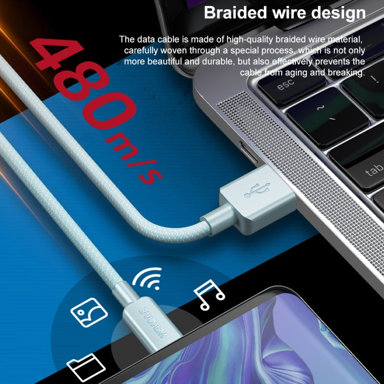 WEKOME WDC-03 سلسلة طاقة المد والجزر 2.4A كابل بيانات مضفر من USB إلى 8 بن، الطول: 1م، USB إلى 8 بن