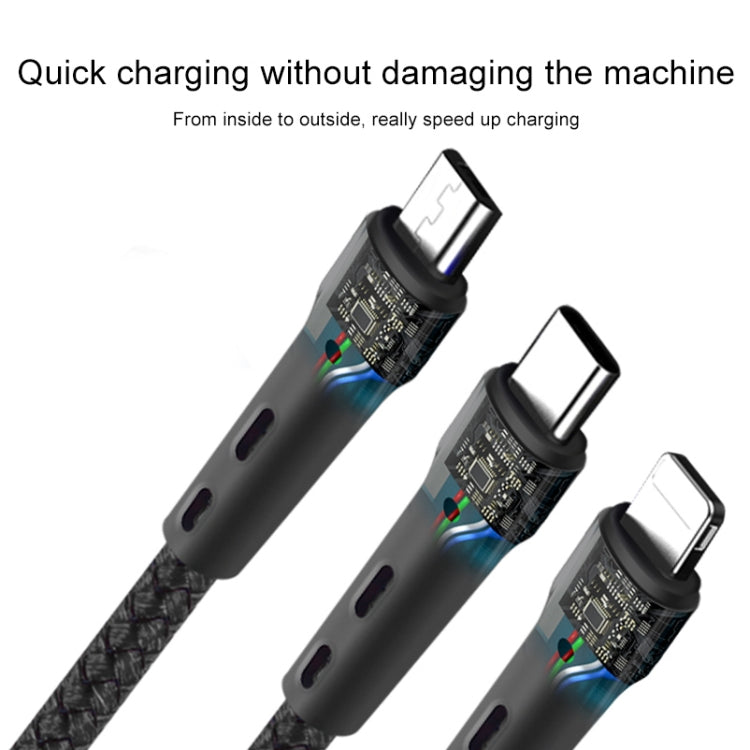 كابل شحن بيانات 100 واط 6A Type-C إلى 8 دبابيس + Type-C + Micro USB، الطول: 1.3 متر