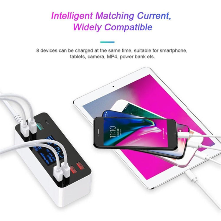 محطة شحن ذكية A9 Plus (الإصدار العالمي) متعددة الوظائف AC 100V~240V مع 8 منافذ USB وشاشة رقمية LCD قابلة للفصل وشاحن لاسلكي، تدعم QC3.0، A9 Plus (الإصدار العالمي)