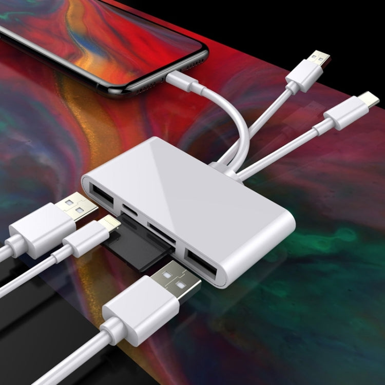 قارئ كاميرا متعدد الوظائف 5 في 1 8 دبابيس + Type-C / USB-C + USB + بطاقة TF + بطاقة SD