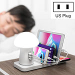 محطة شحن هاتف محمول HQ-UD12 متعددة الوظائف 4 في 1 بقوة 40 واط QC3.0 مع 3 منافذ USB + شاحن لاسلكي، ضوء LED بشكل فطر، الطول: 1.2 متر، قابس أمريكي