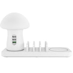 محطة شحن هواتف محمولة HQ-UD12 عالمية 4 في 1 بقوة 40W QC3.0 مع 3 منافذ USB + شاحن لاسلكي مع ضوء LED على شكل فطر، الطول: 1.2م، قابس الاتحاد الأوروبي