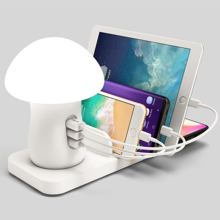 محطة شحن هواتف محمولة HQ-UD12 عالمية 4 في 1 بقوة 40W QC3.0 مع 3 منافذ USB + شاحن لاسلكي مع ضوء LED على شكل فطر، الطول: 1.2م، قابس الاتحاد الأوروبي