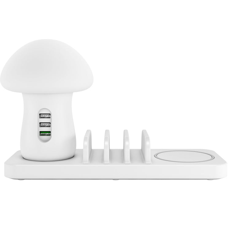 محطة شحن هواتف محمولة HQ-UD12 عالمية 4 في 1 بقوة 40W QC3.0 مع 3 منافذ USB + شاحن لاسلكي مع ضوء LED على شكل فطر، الطول: 1.2م، قابس المملكة المتحدة