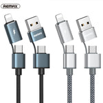 كابل شحن ومزامنة بيانات REMAX RC-020t 2.4A سلسلة Aurora 4 في 1 8 Pin + USB + 2 × Type-C، طول الكابل: 1 متر