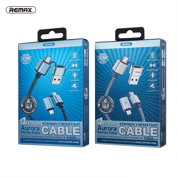 كابل شحن ومزامنة بيانات REMAX RC-020t 2.4A سلسلة Aurora 4 في 1 8 Pin + USB + 2 × Type-C، طول الكابل: 1 متر