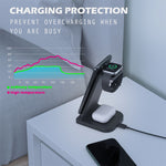 شاحن لاسلكي متعدد الوظائف عمودي 3 في 1 بقوة 10W QC 3.0 مع وظيفة حامل، مناسب للهواتف المحمولة / ساعة آبل / AirPods