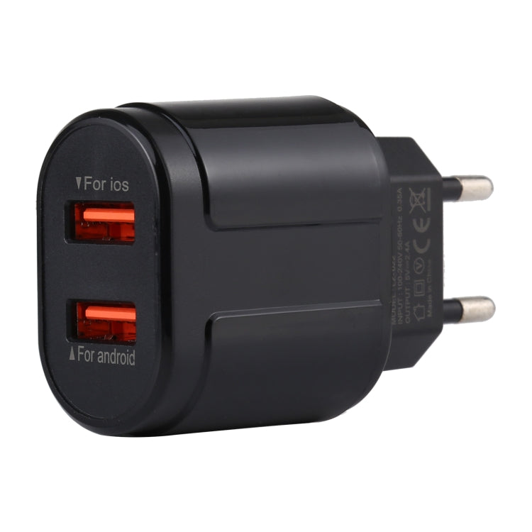LZ-022 5 فولت 2.4 أمبير شاحن سفر بمنفذي USB، قابس EU