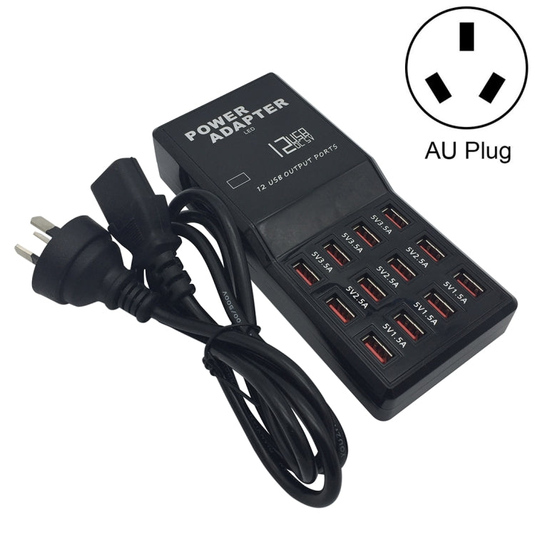 قاعدة شحن ذكية سطح مكتب W-858 بقدرة 12A و12 منفذ USB للشحن السريع، AC100-240V، قابس أسترالي، قابس أسترالي