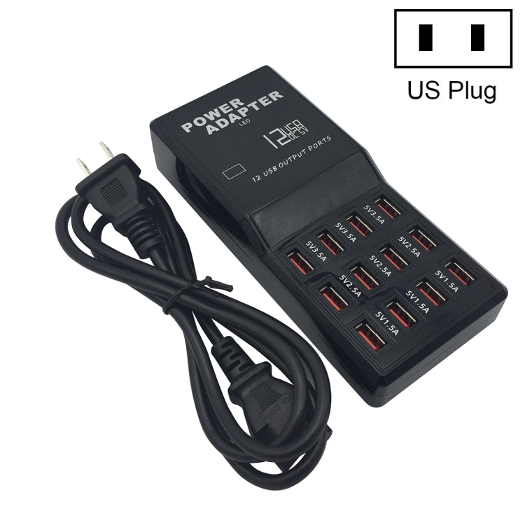 قاعدة شحن ذكية سطح مكتب W-858 بقدرة 12A و12 منفذ USB للشحن السريع، AC100-240V، قابس أمريكي، قابس أمريكي